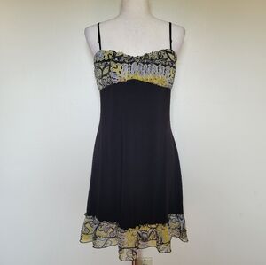 Dots | Y2K Black & Yellow Paisley Mini Dress